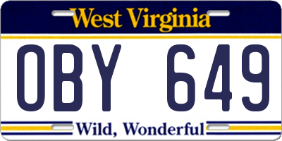 WV license plate OBY649