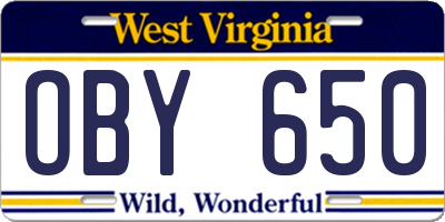WV license plate OBY650