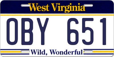 WV license plate OBY651