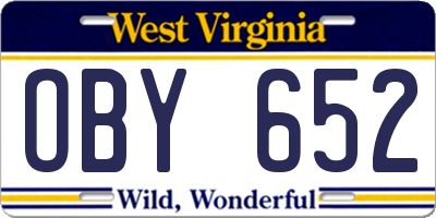WV license plate OBY652