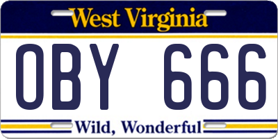 WV license plate OBY666