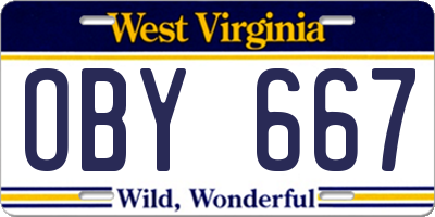 WV license plate OBY667