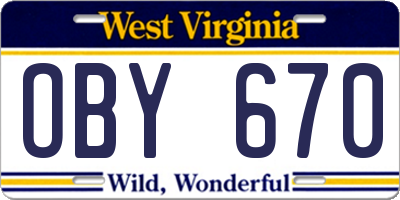 WV license plate OBY670