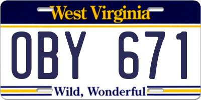 WV license plate OBY671
