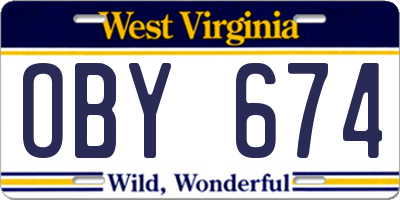 WV license plate OBY674