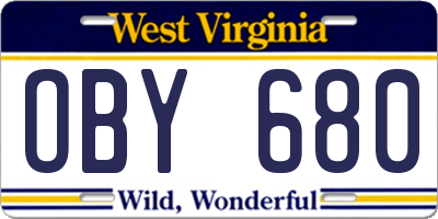 WV license plate OBY680