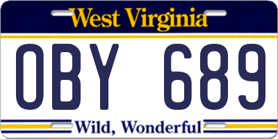 WV license plate OBY689