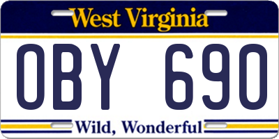 WV license plate OBY690