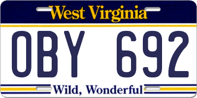 WV license plate OBY692