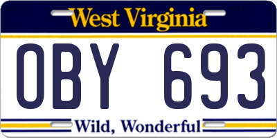 WV license plate OBY693
