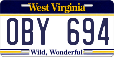 WV license plate OBY694