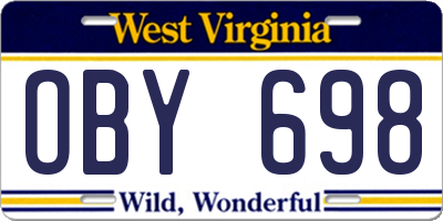 WV license plate OBY698