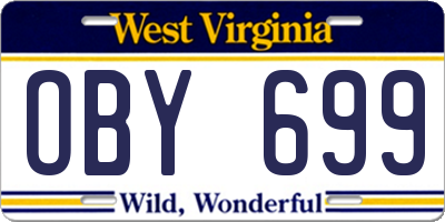 WV license plate OBY699