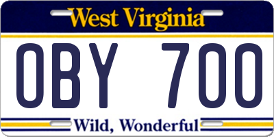 WV license plate OBY700