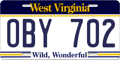 WV license plate OBY702