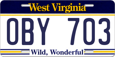 WV license plate OBY703