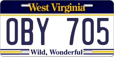 WV license plate OBY705