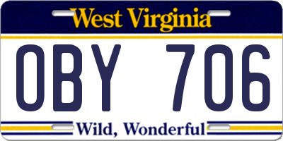 WV license plate OBY706
