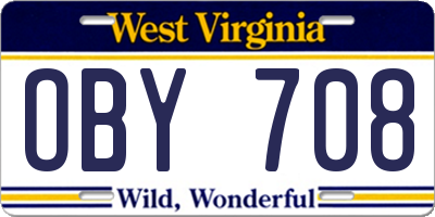WV license plate OBY708