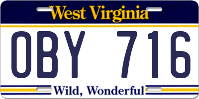 WV license plate OBY716