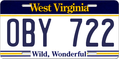 WV license plate OBY722