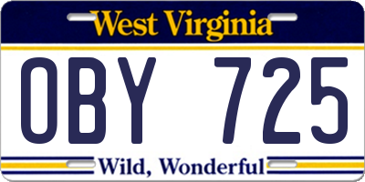 WV license plate OBY725