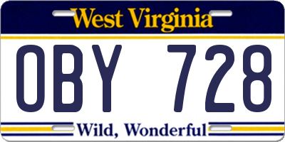 WV license plate OBY728