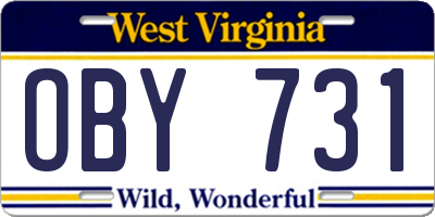 WV license plate OBY731