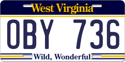WV license plate OBY736