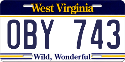 WV license plate OBY743