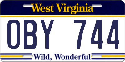 WV license plate OBY744