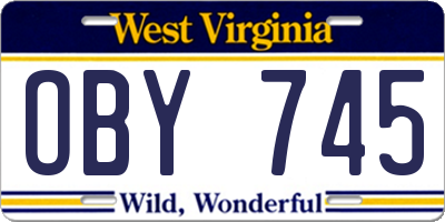 WV license plate OBY745