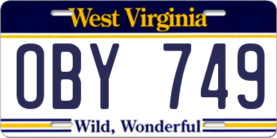 WV license plate OBY749
