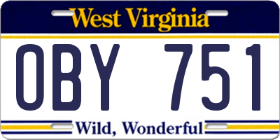 WV license plate OBY751