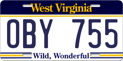 WV license plate OBY755