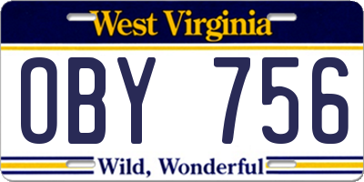 WV license plate OBY756