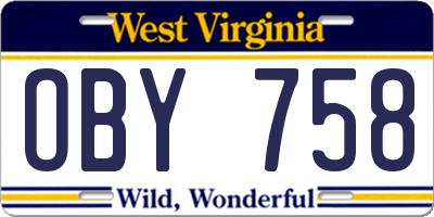 WV license plate OBY758