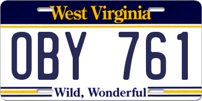 WV license plate OBY761