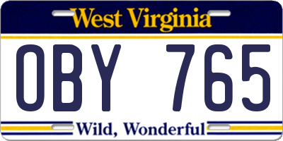 WV license plate OBY765