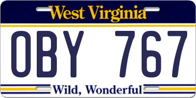 WV license plate OBY767