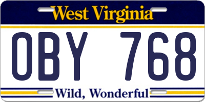 WV license plate OBY768