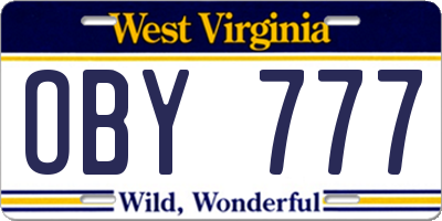 WV license plate OBY777