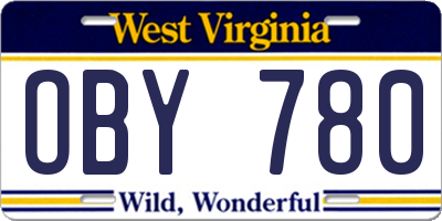 WV license plate OBY780