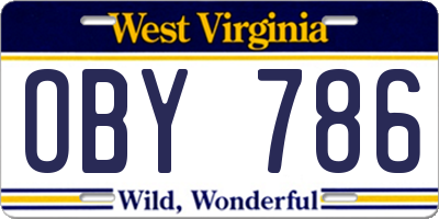 WV license plate OBY786