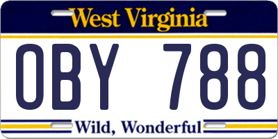 WV license plate OBY788
