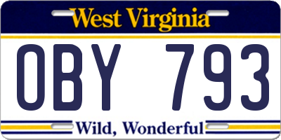 WV license plate OBY793