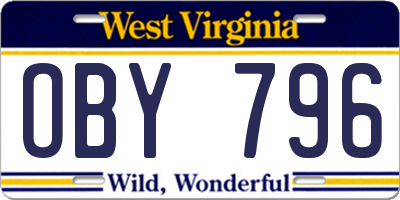 WV license plate OBY796