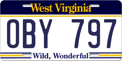 WV license plate OBY797
