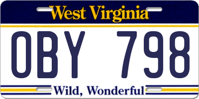 WV license plate OBY798