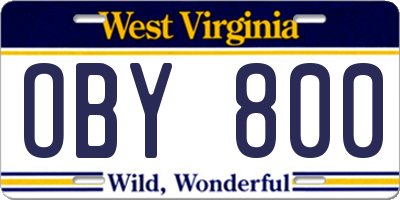 WV license plate OBY800